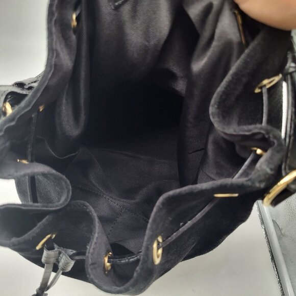 ISADORA Suede Leather Bucket Pouch Purse Shoulder Bag Black Drawstring Italy - Picture 9 of 14